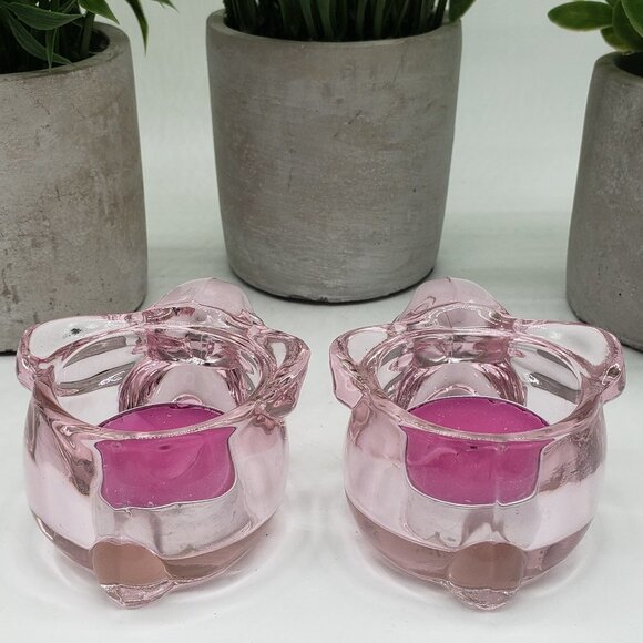 Indiana Glass Vintage Light Pink Bunny Rabbit Tealight Candle Holders Set of 2 - Picture 8 of 9